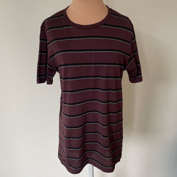 Rag & Bone Maroon Cotton Striped Short Sleeve Crewneck Tee T-Shirt EUC Size S - Picture 1 of 11